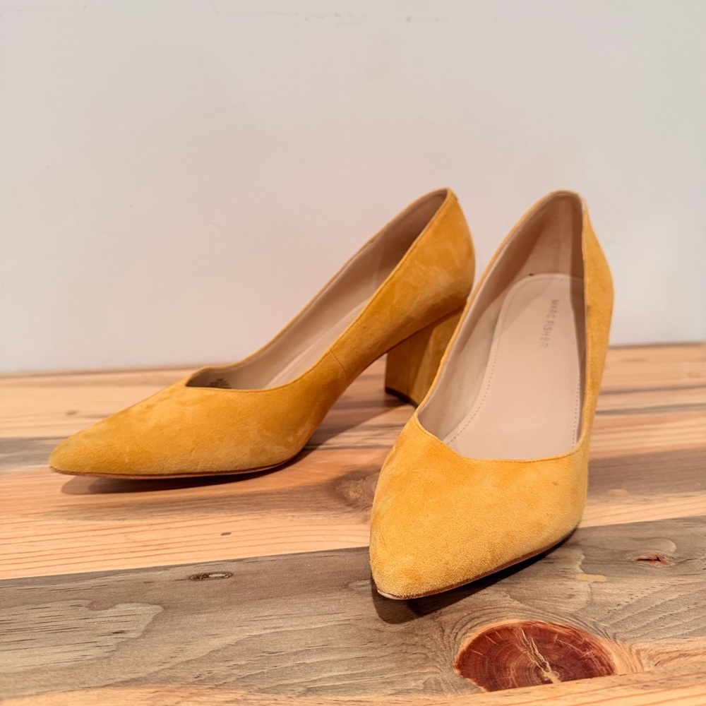 Marc Fisher Mustard Suede Pointed Toe Block Heels